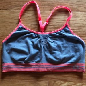 RBX Official Razorback sports bra, gray and orange